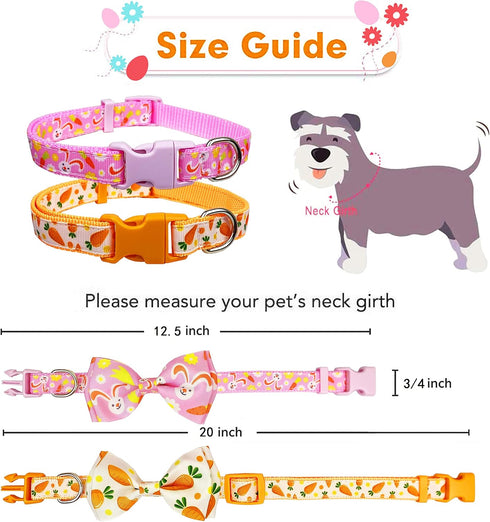 Easter Day Dog Collar with Bow Tie - Holiday Bunny Carrot Collar for Small Medium Large Dogs (Hoppy Hour/Pink, Medium)