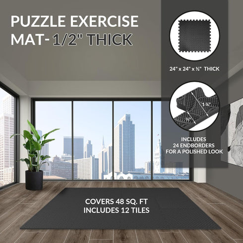 Signature Fitness Puzzle Exercise Mat with EVA Foam Interlocking Tiles for Home Gym