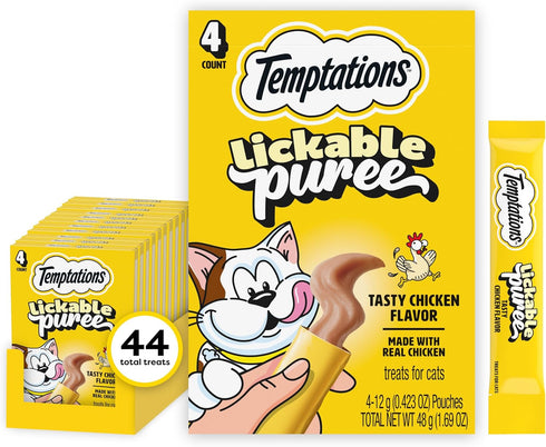 Temptations Creamy Puree Squeezable Lickable Cat Treats, Wet Cat Treats with Chicken,