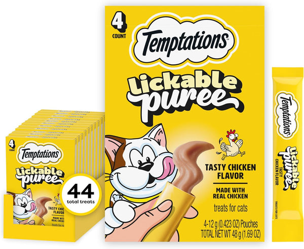 Temptations Creamy Puree Squeezable Lickable Cat Treats, Wet Cat Treats with Chicken,