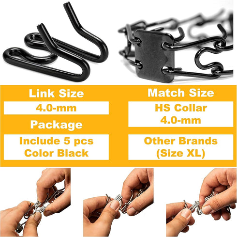 (5 Pack) Stainless Steel Prong Collar Links for H. Sprenger 4.0mm Collar Extra Links, Black