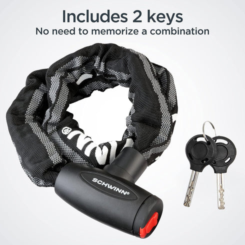 Schwinn 3 Feet x 8mm Reflective Chain Key Lock for Bike, Security Level 4 Anti Theft