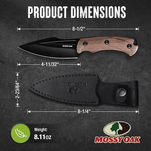 Mossy Oak Full-tang Fixed Blade Knife with Sheath, Stainless Steel Blade, Outdoor Knives for Survival, Camping, Hiking (Wood Handle) by Mossy Oak