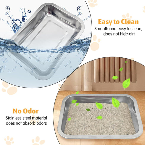 4Pack Surface(2XL:15.7 11.8 2 Fhiny Stainless Steel Kitten Litter Box, Small Size Low Entry Metal Cat Open Litter Pan