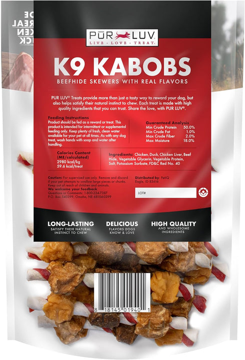 Dog Treats, K9 Kabobs for Dogs Made with Real Chicken and Duck, 12 Ounces, Healthy, High Protein Dog Treat, Long-Lasting