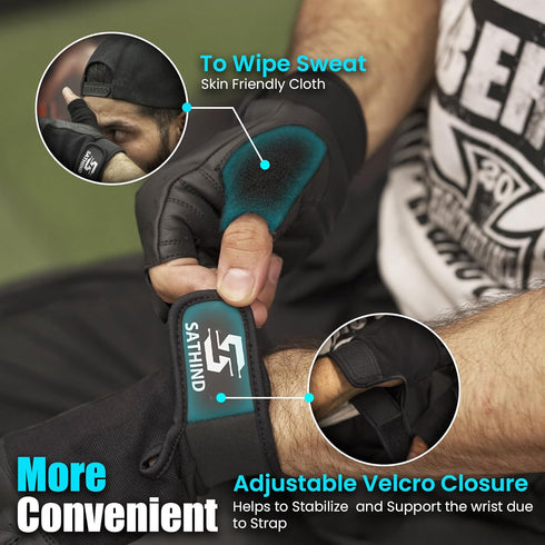 SATHIND Leather Workout Gloves for Men & Women Anti-Slip Weightlifting, Gym, and Cycling Gloves with StretchBack Mesh
