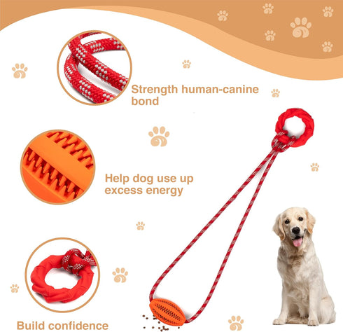 Interactive Dog Chew Toy with Rope for Aggressive Chewers - Treat Dispensing, Toothbrush for Pet Teeth Cleaning