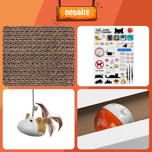 Cat Scratcher Laptop with 'Mouse' Jingle Ball, 3-in-1 Cardboard Interactive Toy, Kitten Toy & Scratching Pad