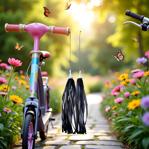 GANPUB 1 Headsets Pair for Bicycles Grips Tassels Ribbon Easy Attach to Handlebar Kids Rainbow Bicycle Streamers Kids'