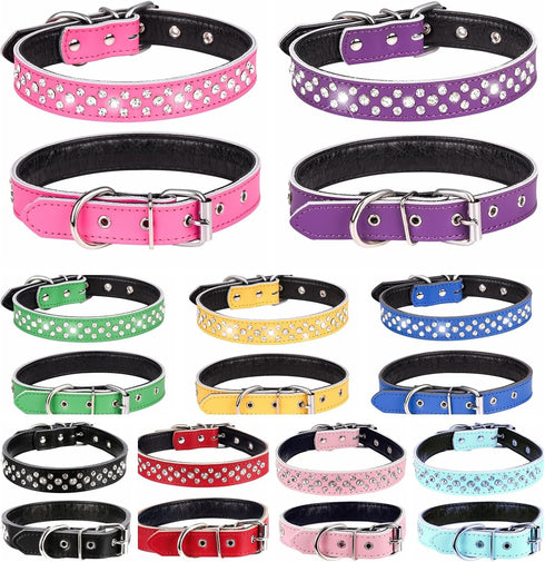 Adjustable Rhinestone Dog Collar, Cute Dazzling Sparkling Soft Leather Dog Collar, Crystal Diamond Pet Dog Puppy Collar