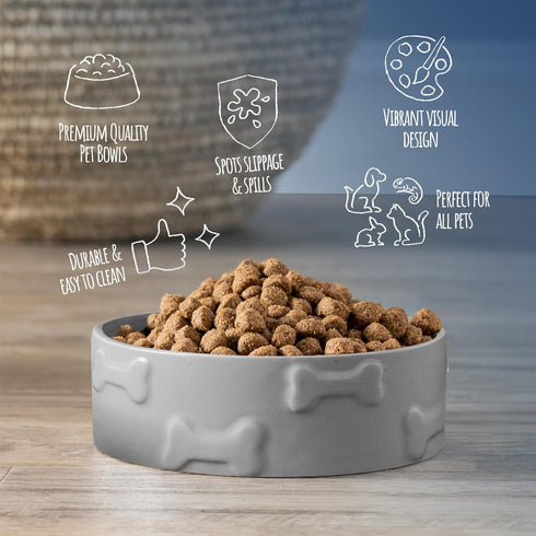 Park Life Designs Ceramic Dog Bowl - Large Dog Bowl for Food & Water | Durable, Easy-Clean & Dishwasher-Safe Ceramic | Stylish Pet Feeding Dish for Dogs & Cats, Gray