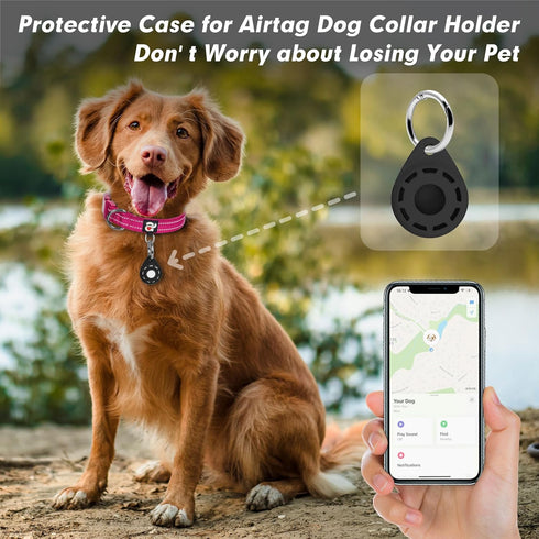 azuza Reflective Dog Collar with Airtag Holder, Soft Neoprene Padded Collar with ID Tag Ring, Adjustable for Large