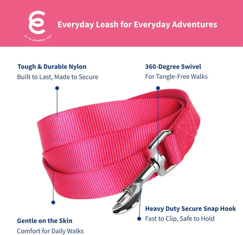Blueberry Pet Essentials French Pink Dog Leash - 4' * 1" for Large Dogs | Heavy Duty Nylon Lead for Walking & Training
