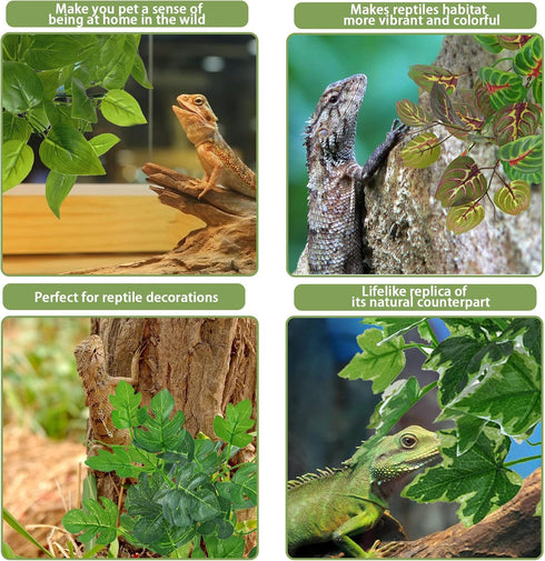 PINVNBY Reptile Terrarium Plants - Hanging Artificial Habitat Climbing Decorations with Suction Cup, 6PCS