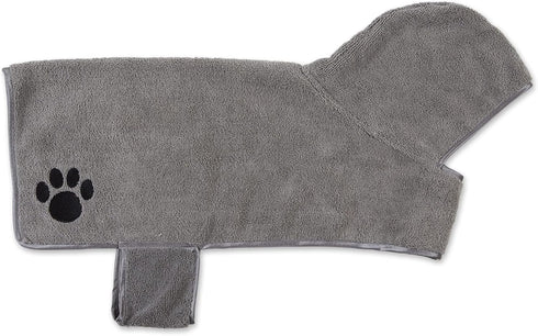 Bone Dry Pet Robe Collection - Embroidered Microfiber Bath Robe for Dogs & Cats, Medium, Gray
