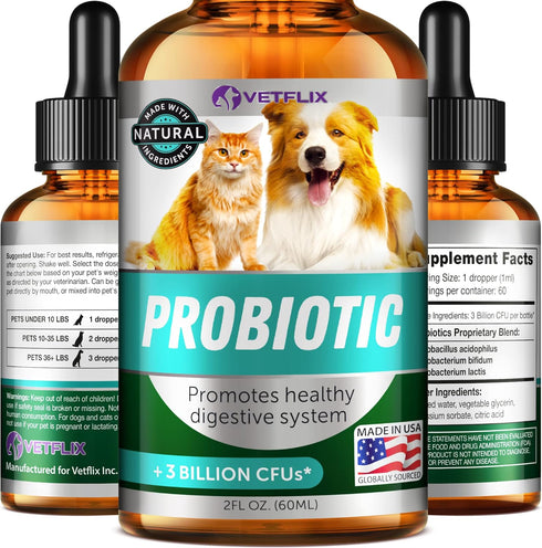 Premium Probiotics for Dogs, Cats - Digestive Enzymes & Prebiotics Supplement, 2 Fl Oz for Digestive Health