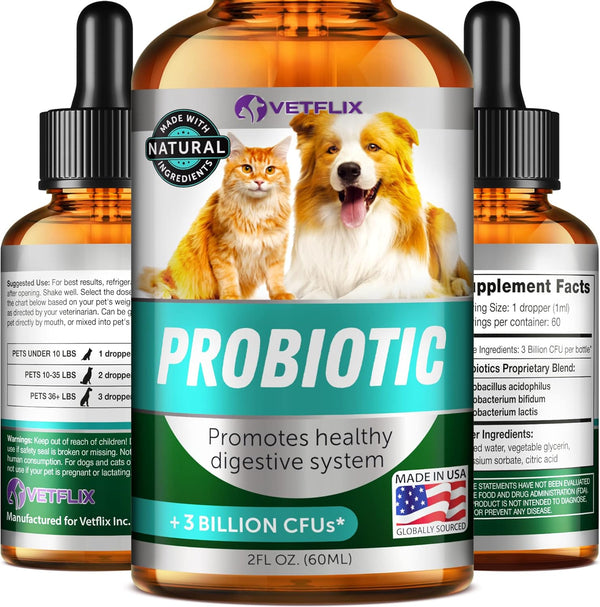 Premium Probiotics for Dogs, Cats - Digestive Enzymes & Prebiotics Supplement, 2 Fl Oz for Digestive Health