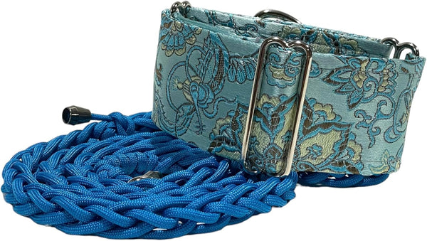 Extra Soft Martingale Dog Collar and Leash Set, 2" Wide for Greyhound Saluki Whippet and Similar Breeds (11"-14" and