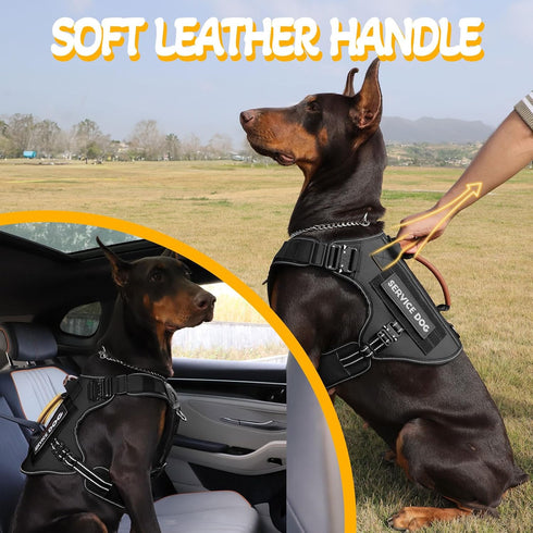 Service Dog Vest - HEYCAHVA Tactical Harness with Full Metal Buckles for Large Medium Dogs, Reflective No Pull