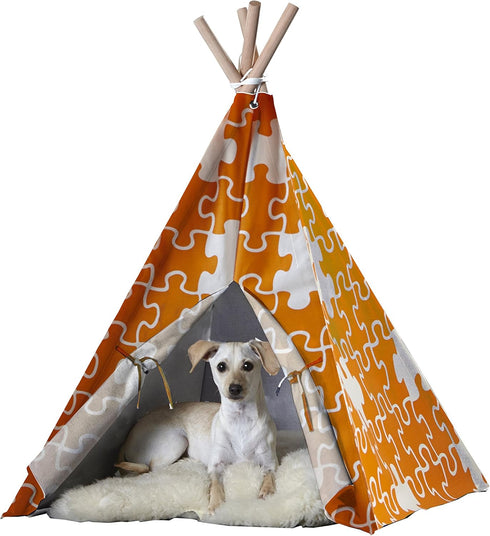 zoovilla Orange Puzzle Medium Pet Teepee