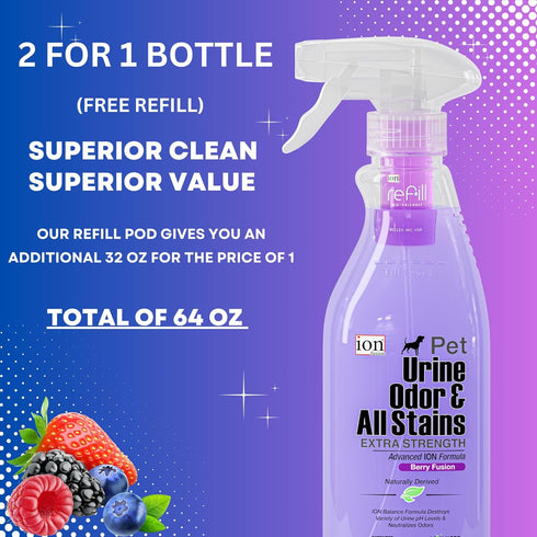 Superior Next-Gen Advanced ION Formula, 2-for-1 Bottle (Free Refill), Extra Strength Stain & Odor Remover, Eco-Friendly