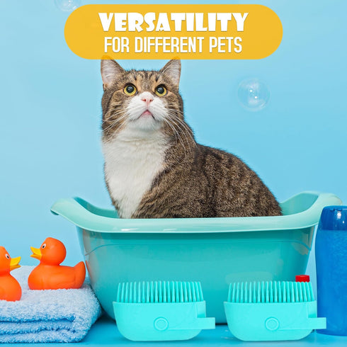 2Pcs Dog Bath Brush Scrubber with Soap Dispenser - Pet Shampoo Brush for Dogs & Cats Bath (Blue)