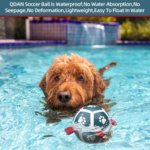 Dog Toys Soccer Ball with Straps, Outdoor Interactive Tug of War Toy for Small Dogs, Blue & Red, 5 Inch