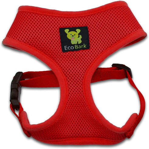 EcoBark Dog Harness, Eco-Friendly Max Comfort, Soft Mesh Halter, Over The Head Vest, No Pull, No Choke, XS, Red