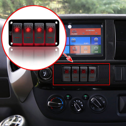 FXC Rocker Switch Aluminum Panel, 4 Gang Toggle Switches Dash, 5 Pin ON/OFF, 2 LED Backlit for Boat Car Marine Red