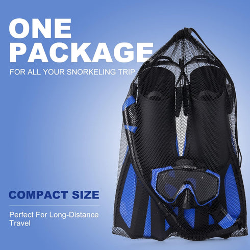 Set, Packages Odoland Snorkel Adults Snorkeling with Dry Top Diving Mask, Adjustable Swim Fins, Mesh Bag, Anti-Fog