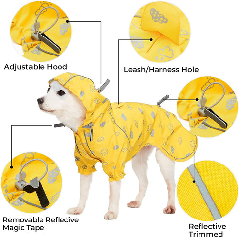 Blueberry Pet 14" Lightweight Waterproof Dog Raincoat with Hood & Harness Hole, Sunflower Yellow, Outdoor Jacket for