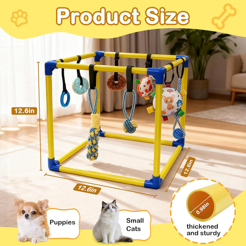 Bhyhok 8 Puppy Play Gym with Hanging Toys, Indoor Activity Gym for Small Dog with Enrichment Interactive Toy Adjustable