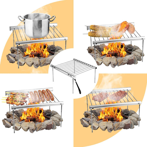NASHRIO Portable Camping Grill - Folding Compact Stainless Steel Charcoal Barbeque Grill for Picnics, Backpacking,
