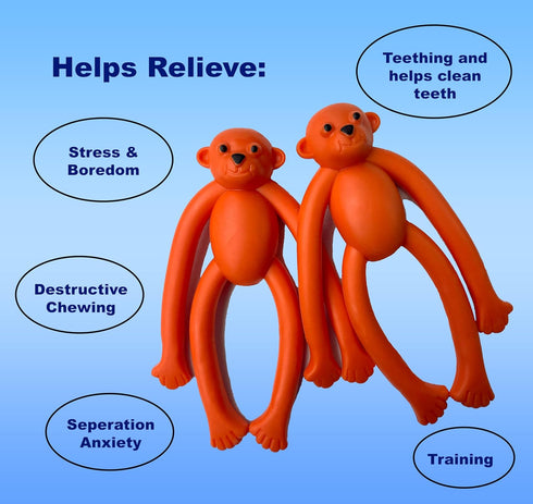 Puppy Chew Toys 2-Pack for Small/Medium Dogs, Rubber Monkey Teething Toys for Fetch