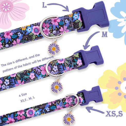 Faygarsle Cotton Dog Collar, Cute Floral Design for Small Medium Large Dogs, Soft Fancy Pet Collars for Girls, M
