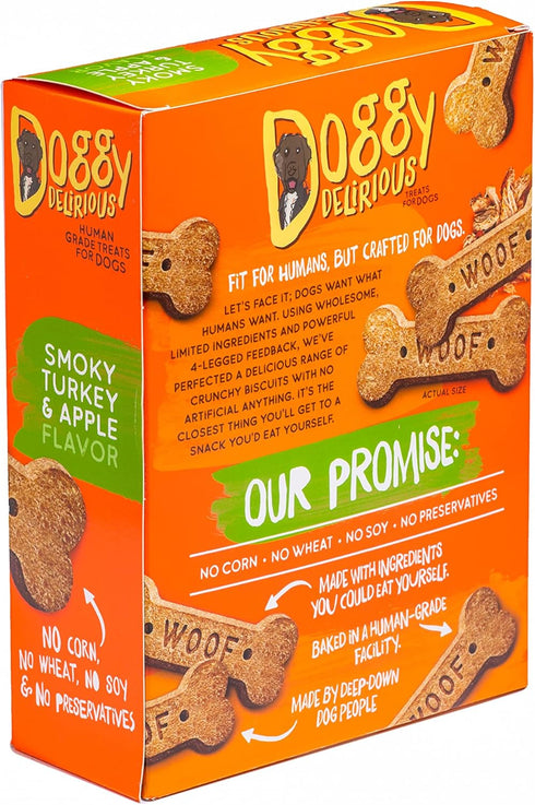 Crunchy Dog Treats – for All Pet Sizes, Breeds – All-Natural Puppy Treat – 100% Human-Grade – Delicious Pet Treat Bones, Snacks for Dogs – Smoky Turkey and Apple, 16 Oz.