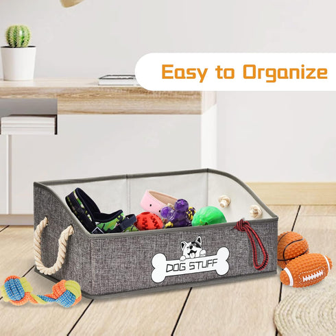 Collapsible Fabric Dog Toy Box, Storage Bin with Handle, Trapezoid Basket Organizer for Pet Toys and Accessories
