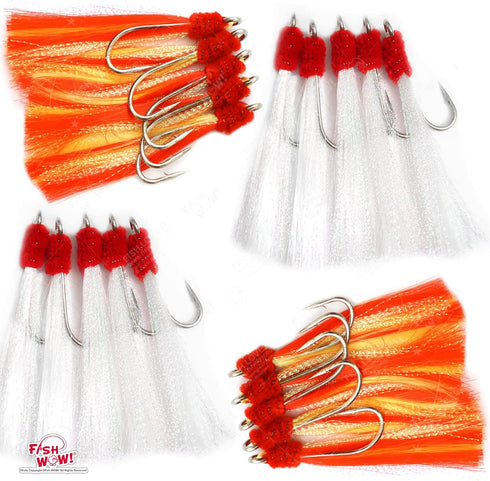 20pcs 5/0 4 Packs Fish WOW! Fishing Shrimp Flying Hook Unrigged White Red Yellow Krystal Flash