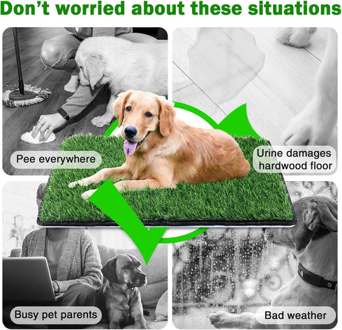 Dog Grass Mat with Pee Pad 38×23", Large Indoor Dog Litter Box, Waterproof Patio Potty Tray for Reusable Washable