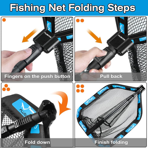 PLUSINNO Floating Fishing Net - Rubber Coated Landing Net for Easy Catch & Release - Compact & Foldable