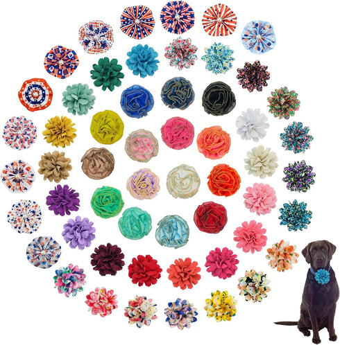 Dog Collar with 55 Pieces Multi Color Floral Charms, Flower Bow Ties for Puppy Dogs and Cats