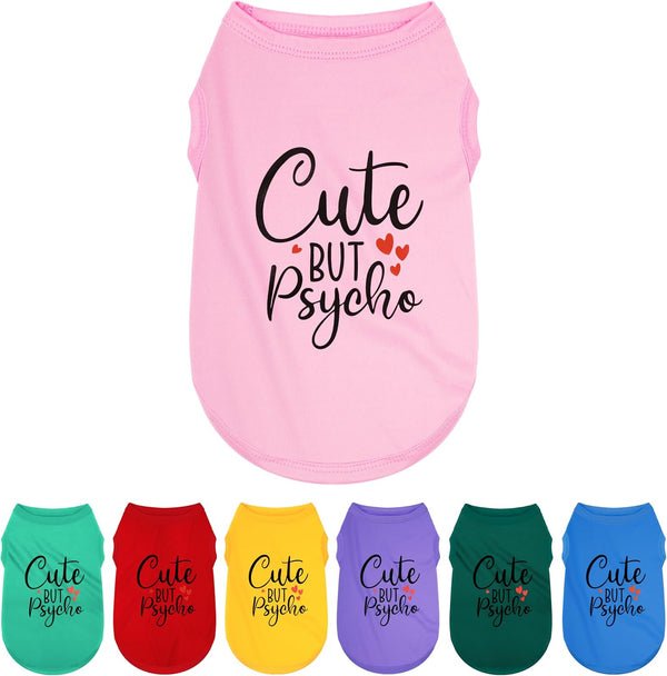 Expressive Polyester Dog Shirt Vest, Soft Lightweight Puppy Shirt for Small Medium Dogs, 'Cute but Psycho' Slogan Print
