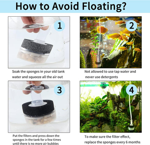 QXUJI 4PCS Air Driven Bio Filter Sponge Aquarium Filter, Bio Sponge Filter, Aqua Flow Sponge, Air Pump Driven