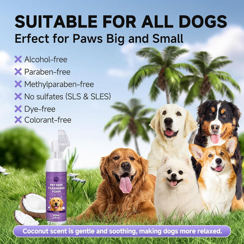Dog Paw Cleaner Kit Soft Silicone Brush for Safe Mud & Odor Removal, Travel No-Rinse pH Balanced Natural Formula