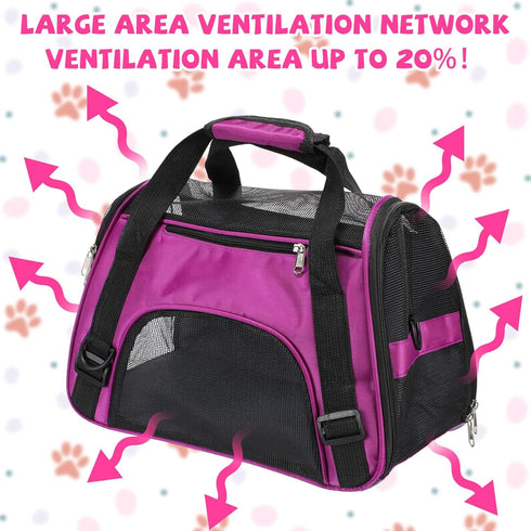 2 Pcs Soft Sided Pet Carrier, Airline Approved for Cats and Small Dogs, Portable Travel Bags (Pink, Purple)