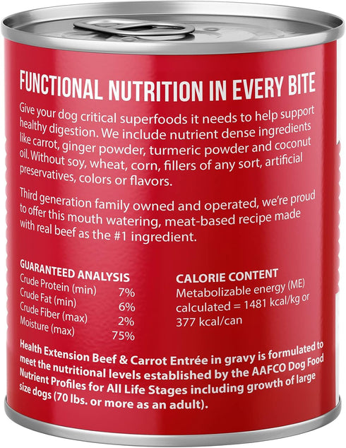 Gravy Dog Food by Health Extension, Beef & Carrot Entrée, 9 Ounce, 12 Cans, Digestive Support