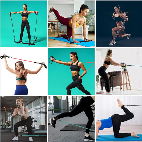 Portable Pilates Bar Kit with Resistance Bands, 3 Set Exercise Resistance Bands for Full-Body Workouts