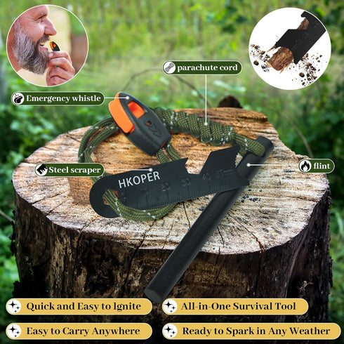 Fire Starter Ferro Rod, 4 Inch Flint and Steel Survival Kit for Camping and Hiking, 6-in-1 Emergency Fire Steel