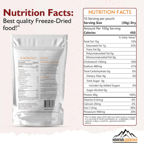 10 7-Year Pack 1 MOUNTAIN ESSENTIALS Freeze-Dried Ground Beef Pre-Cooked and Ready-to-Eat Hamburger Meat | Everyday