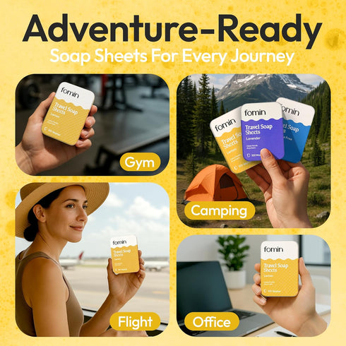 300 FOMIN - Antibacterial Paper Soap Sheets Tin for Traveling - Variety (Unscented, Orange, Lemon) Portable Travel Hand